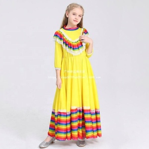 Venta al por Mayor de Disfraces de Halloween para Niños, <span class=keywords><strong>Vestido</strong></span> de Baile <span class=keywords><strong>Flamenco</strong></span> Mexicano para Niñas, Vestidos a Rayas de Carnaval para Niñas - Product Image 5