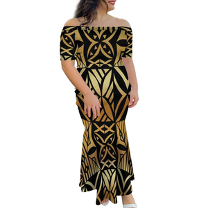 Abito <span class=keywords><strong>rosso</strong></span> <span class=keywords><strong>grande</strong></span> personalizzato su richiesta mezza spalla a coda di pesce stile Tongan abito monospalla arte del Pacifico polinesiano - Product Image 2