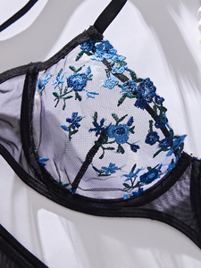 San valentino floreale affascinante Jersey Sexy fantasia <span class=keywords><strong>Nighty</strong></span> per biancheria intima da donna con ricamo in pizzo con decorazione cava Set di mutandine - Product Image 2