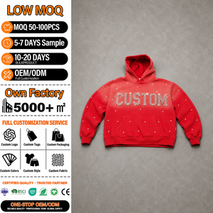 Sweat à capuche oversize personnalisé pour homme, style streetwear, 100% coton French Terry, imprimé, poche avant, strass effet vieilli, collection automne - Product Image 5