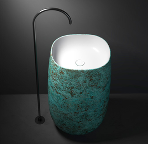 Lavabo Freestanding di Lusso Moderno in Pietra Artificiale Solid Surface Verde Resistente all'Acqua Ecologico per Ospedali Hotel Casa - Product Image 1