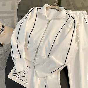 2025 autunno nuovo stile di alta moda sportivo Casual completo felpa da donna tinta unita pantaloni larghi Set due pezzi - Product Image 3