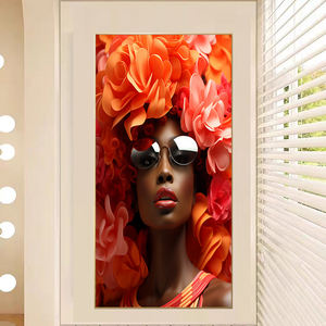 Affiches murales d'art de fleur rouge <span class=keywords><strong>peinture</strong></span> murale en porcelaine de cristal de portrait de femme noire - Product Image 3