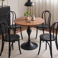 Table à manger ronde vintage en MDF avec plateau en placage de bois et base en alliage d'acier, idéale pour petit appartement, maison, café, restaurant, hôtel, salle de sport, bureau de négociation