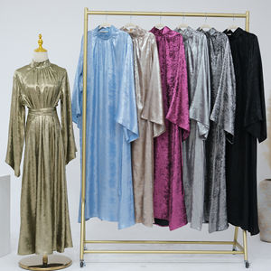 Nuovo elegante alla moda abito a collo alto e modesto abito musulmano manica lunga in poliestere lucido abbigliamento islamico abito Dubai Abaya - Product Image 3