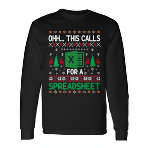 ¡Oh, esto requiere una hoja de cálculo! Suéter navideño de Excel, camiseta fea de manga larga, cuello redondo para adulto, divertida, promocional, de invierno. - Product Image 3