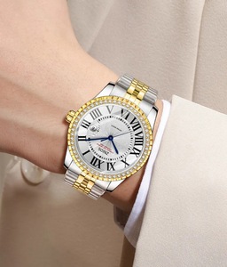 Nouvelle Montre à Quartz pour Femme 2026, Cadran Doré avec Diamants Incrustés, Chiffres Romains, Affichage de la Date, Bracelet en Acier Inoxydable, Lumineuse - Product Image 5