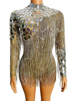 Robe de soirée sexy à manches longues et franges, tenue de soirée Haute couture, faite à la main, scintillante