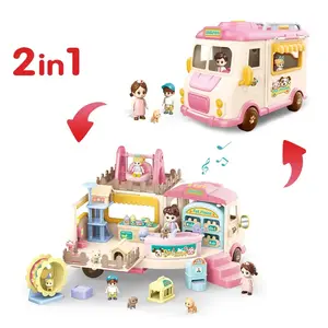 EPT צעצועי משלוח גלגל צעצוע אחסון אוטובוס צעצועי סט עם מוסיקה לילדים