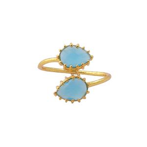 Bague réglable faite à la main pour les femmes élégant bleu calcédoine or Rose broche réglage élégant mode fiançailles principalement en laiton - Product Image 2