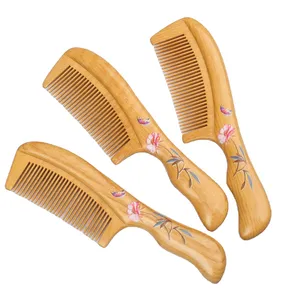 Eco Friendly Boxwood Painted pattern Wet Dry Hair Curved Hair Detangling Comb