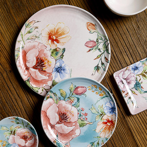 Oumeike Vaisselle Américaine en Céramique Ronde, Motif Végétal Sous Glaçure, Non Toxique, 9 pouces, pour Restaurants Thaïlandais et Mariages - Product Image 3