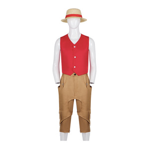 Disfraz de Cosplay de One Piece Luffy, Top Rojo, Sombrero de Paja, Pantalones, Atuendo de Anime - Product Image 1