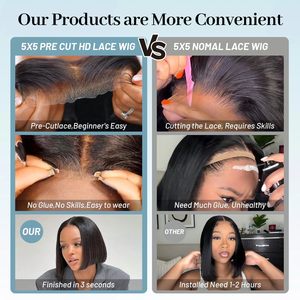 Parrucche da indossare senza colla per capelli umani Pre-strappata in pizzo Pre-taglio per donne nere - Product Image 3