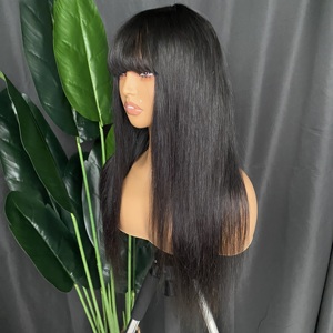 Wholesale <strong>Brazilian</strong> Indian Mongolian Remy Virgin Raw Cuticle Aligned Human Hair Straight <strong>Fringe</strong> None Lace Glueless <strong>Wig</strong> - Product Image 6