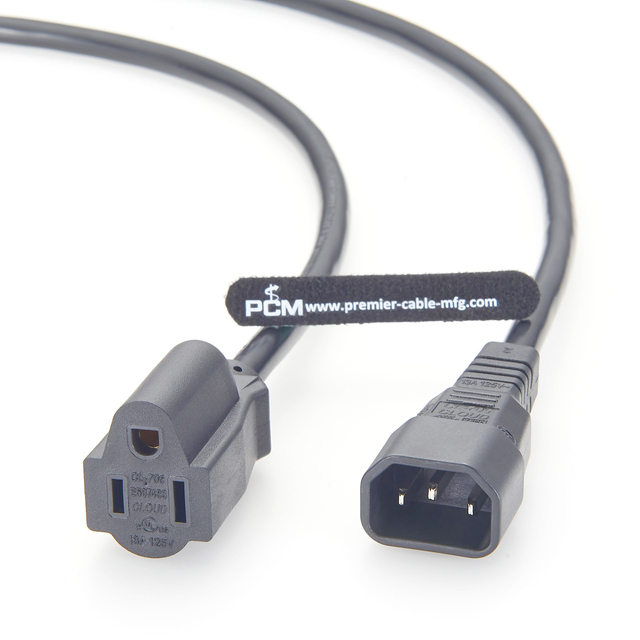 IEC C14 to NEMA 5-15R Power Cable with SJT 16AWG Wire Ideal for UPS, PDU, PC, Monitor and Power Distribution Application