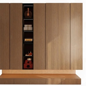 Custom Floor to Ceiling <b>Wardrobe</b> with Open Shelving Modern <b>Wood</b> Bedroom Closet Floating Base - Product Image 1