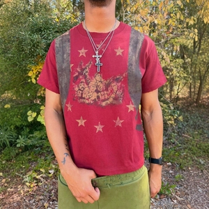 Camiseta Térmica Ajustada para Hombre, Roja, <span class=keywords><strong>Manga</strong></span> Corta, Algodón Slubbed 240gsm, Tejido Tubular Oversize, Sin Marca - Product Image 1