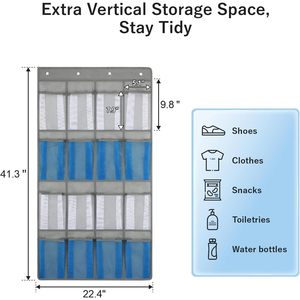 F-Color 16-Pocket Hanging Organizer Grey Mesh <b>Shoe</b> Storage Over Door Wall Mount for Cabin RV Use - Product Image 3