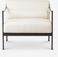 Canapé d'extérieur moderne imperméable avec structure en acier inoxydable et coussin bas en lin, chaise de jardin imprimée en couleur