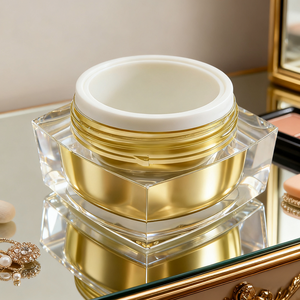 Golden High Quality 20/30/50g Acrylic <strong>Cosmetic</strong> Sub-Bottles With Screw Cap Square Plastic Jars Packaging For Eye Cream Face Masks - Product Image 4