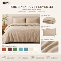 HONI Prix Bas, 100% Lin, 100TC, Écologique, Housse de Couette Douce de Luxe Taille Queen, Ensemble de Literie pour Toute la Maison