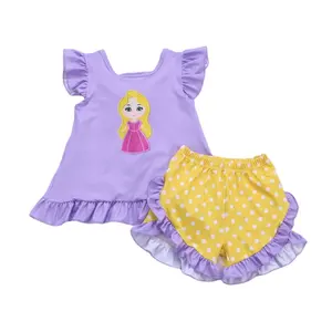 2023 New update pre-order children 2pcs apparels kids purple clothes outfits baby toddler summer sets