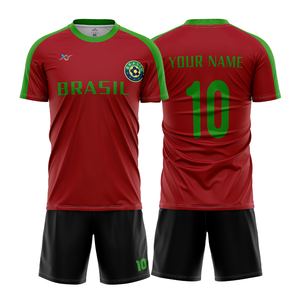 Ensemble de maillots de football personnalisés du Brésil avec nom et numéro, impression par transfert thermique, short 100% polyester, tenue de football respirante, uniforme d'équipe - Product Image 6