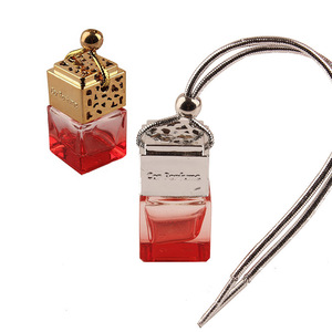 Pendentif désodorisant de voiture en verre carré avec poignée en corde, couleur rouge, couvercle gravé, décoration parfumée pour la maison - Product Image 1