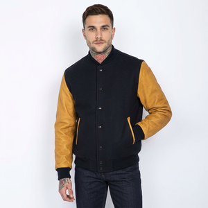 Blousons universitaires pour hommes personnalisés OEM les plus vendus avec rayures latérales, col montant, patchwork, fermeture éclair, design ample et tendance - Product Image 1