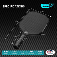 Raquette de pickleball en fibre de carbone brute noire T700, noyau de contrôle de 16 mm, corps thermoformé monobloc pour un spin maximal