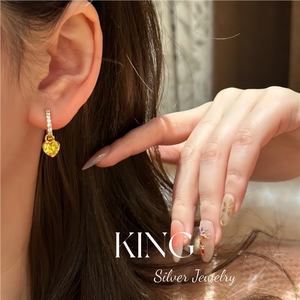 King <b>Silver</b> Jewelry Heart-Shaped <b>Stud</b> Earrings S925 Sterling <b>Silver</b> Yellow Pink Crystal Fashion Gift - Product Image 4