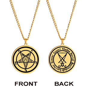 Collier en acier inoxydable avec sigile de Baphomet, chèvre Samaël, Lilith, pentacle inversé, pentagramme et sigile de Lucifer, <span class=keywords><strong>symbole</strong></span> satanique - Product Image 1
