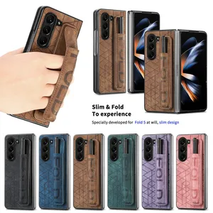Support de bracelet anti-chute étui <span class=keywords><strong>en</strong></span> cuir TPU uni fente pour stylo S pour Samsung Galaxy Z pli 5 pli pli 4 5G téléphones mobiles 16 pouces - Product Image 2