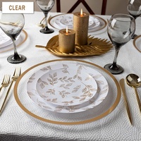 Vente en gros de vaisselle de luxe Tianxing Fournitures de décoration de mariage Assiette à dîner en plastique Assiette de présentation ronde dorée de 13 pouces
