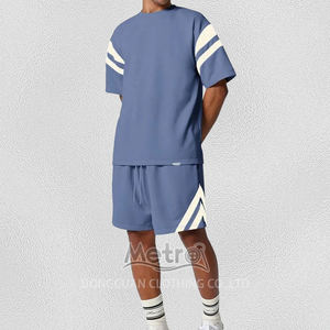 Completi estivi da <span class=keywords><strong>uomo</strong></span> Shorts a gamba larga Shorts a due pezzi da <span class=keywords><strong>uomo</strong></span> traspiranti Casual da T-shirt e Shorts in cotone - Product Image 1