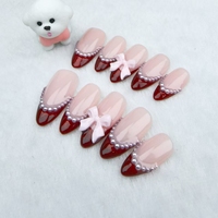 Ongles artificiels purement faits à la main Arc de perles françaises Ongles à presser réutilisables de haute qualité