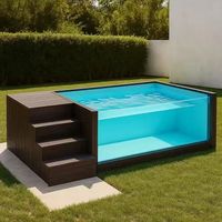 Grande piscine semi-hors sol en verre, bois, acrylique et fibre de verre pour jardin extérieur