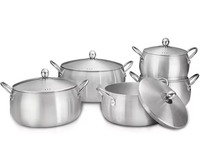 Batterie de cuisine en aluminium 5 pièces 16cm 18cm 20cm 22cm 24cm – Poêles et casseroles à poignée rivetée pour la conservation des aliments et les événements culinaires festifs
