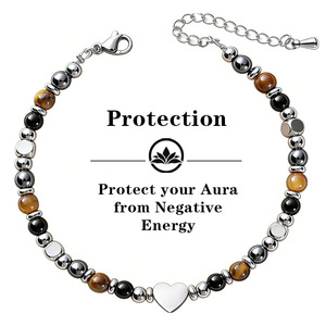 Braccialetto Classico in Acciaio Inossidabile con Cristalli Curativi, Perline di Occhio di Tigre da 6mm e <span class=keywords><strong>Ematite</strong></span>, Tripla Protezione, Regalo Ispirazionale - Product Image 6