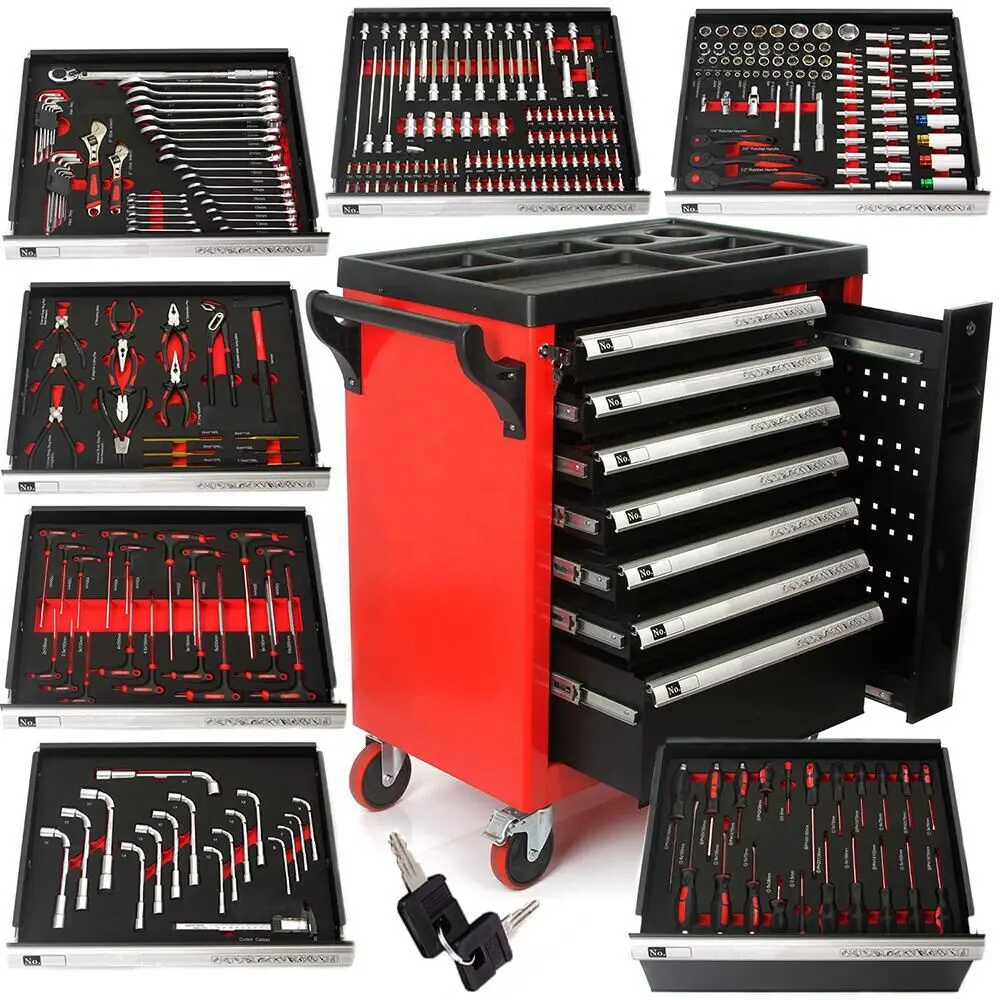 Металлический гаражный шкаф для инструментов с ручными инструментами для мастерской, инструменты для ручных инструментов, 298 шт.