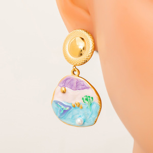 Fashion Drop <b>Earrings</b> Ocean Shell Design Stainless Steel <b>Studs</b> Vacation Style <b>Blue</b> Seashell Jewelry EH11783 - Product Image 2