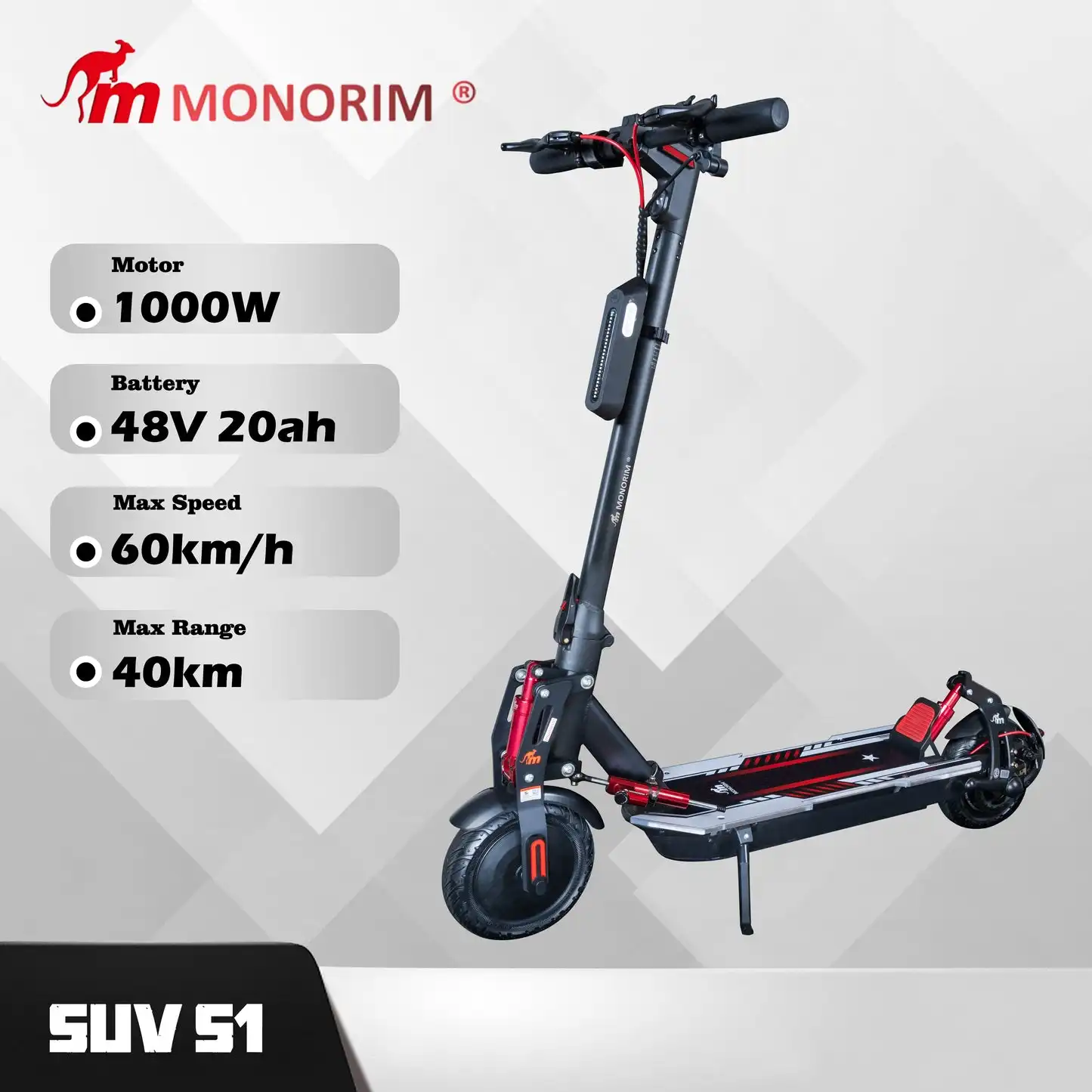 Monorim SUV S1 48v 1000w Dual drive scooter elétrico (barra de punho externo 500mm ) 2023 ano melhor city rover assassino off-road