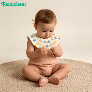 Bavoir-cape bébé en coton froissé écologique à 2 couches, double bouton-pression, grande couverture, absorbant la transpiration, sûr et lavable, protection pour l'alimentation - Product Image 4
