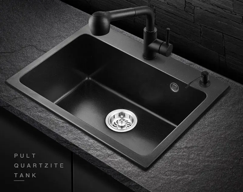 Quartz stone single-bath kitchen sink integrated thick granite sink combination