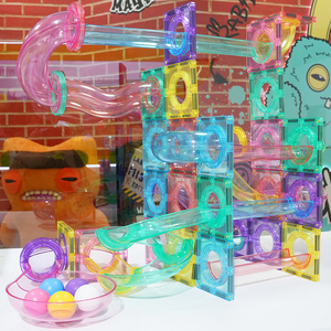 مجموعة مسار الرخام المغناطيسي بالجملة من Mntl، 115 قطعة بألوان الجيلي، مجموعة بناء مسار سباق الرخام، ألعاب متاهة بقطع مغناطيسية - Product Image 6