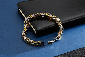 Pulsera de emperador bizantino cuadrado de acero inoxidable de dos tonos chapada en oro y negro, joyería de moda de acero de titanio para hombres de alta calidad - Product Image 5