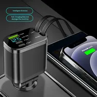 Pengisi Daya Mobil Kabel Retraktil 4 in 1 65W Pengisian Super Cepat dengan Layar Tampilan Tegangan untuk iPhone Samsung