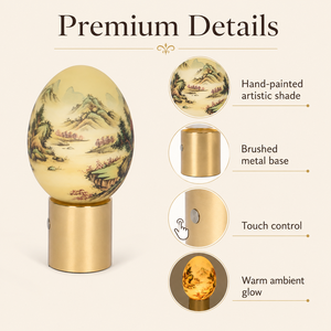 Rechargeable <b>Touch</b> Table <b>Lamp</b> Hand Painted Egg Shape Ambient Light with Gold Metal Base for Bedroom Restaurant Hotel Decor - Product Image 5