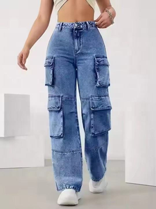 <span class=keywords><strong>Jeans</strong></span> <span class=keywords><strong>Cargo</strong></span> da <span class=keywords><strong>Donna</strong></span> Personalizzati, Stile alla Moda, Gamba Dritta, Denim Casual Multi-Tasca, Salopette Traspirante a Vita Alta - Product Image 2